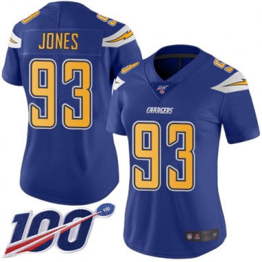Los Angeles Chargers NFL Football Justin Jones Electric Blue Jersey Women Limited #93 100th Season Rush Vapor Untouchable->los angeles chargers->NFL Jersey